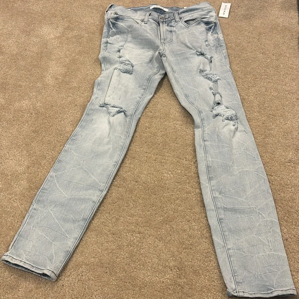 Light Blue Distressed Men's Pacsun  Jeans distroyed stack jeans skinny stretch - Picture 6 of 7